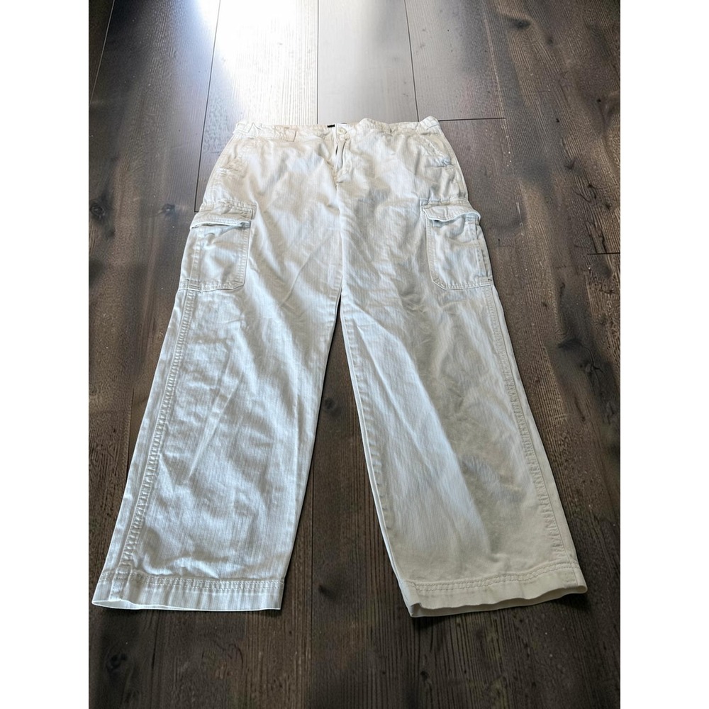 Cotton On Cargo Pants Women 36 Cream Herringbone Wide Leg Utility Streetwear